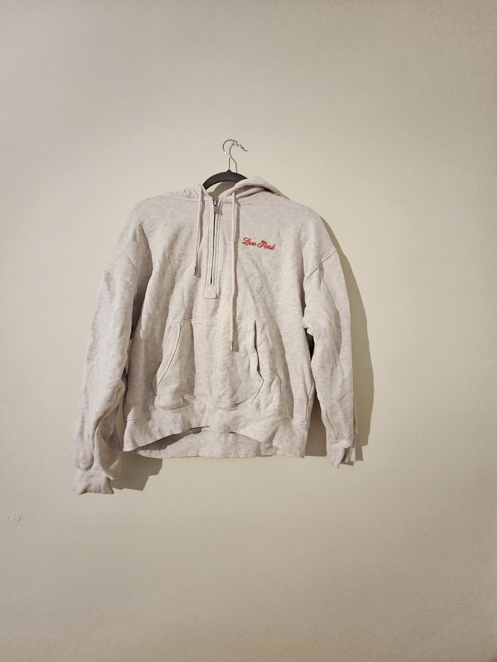 VS PINK Heather Grey Broken Heart Half-Zip